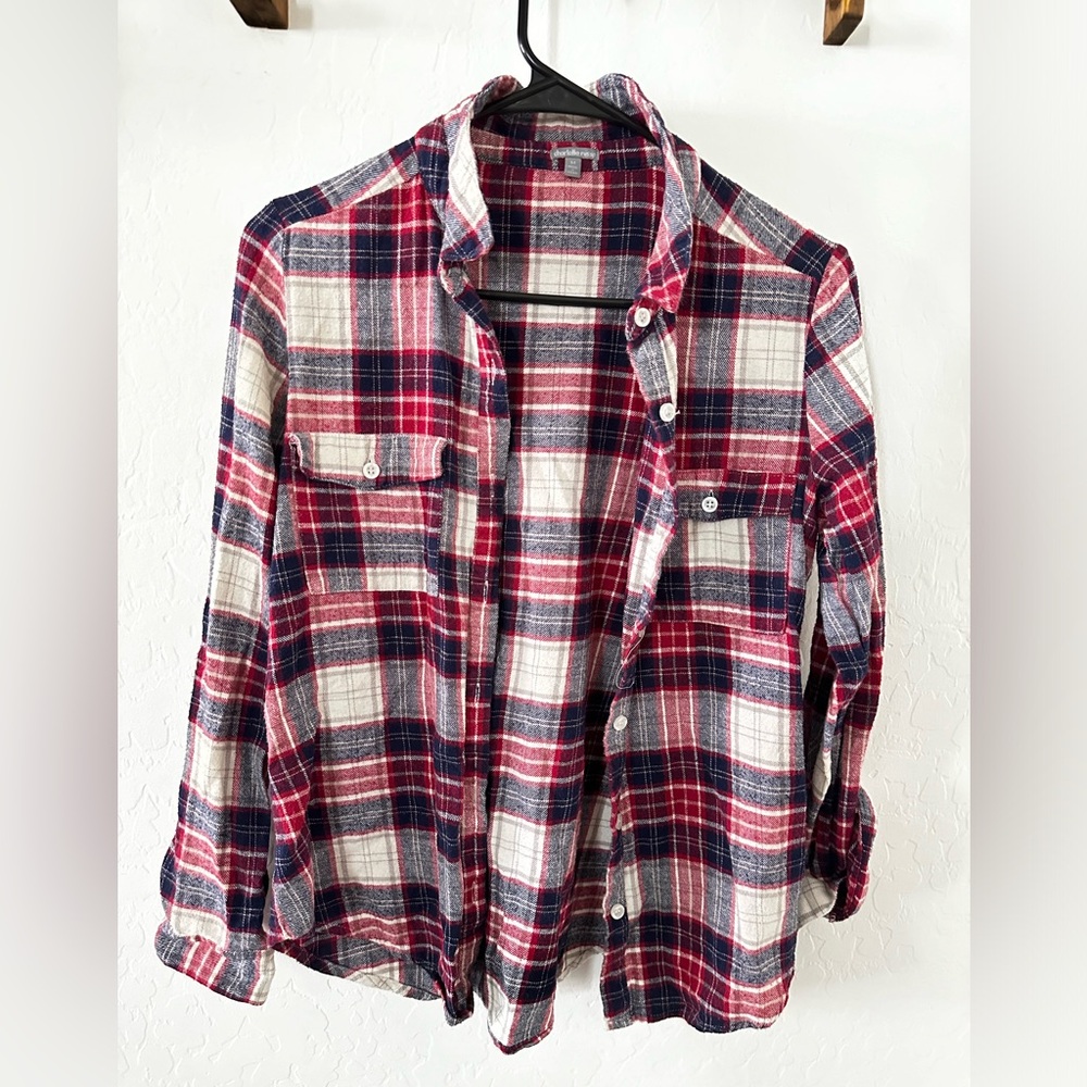 Red white and blue plaid shirt